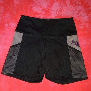 PINK VS High-Waist Black Purple Athletic Bike Shorts Colorblock Mesh Pockets